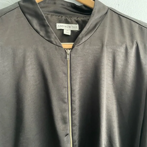 Black Satin-look Bomber Jacket - Picture 3 of 10